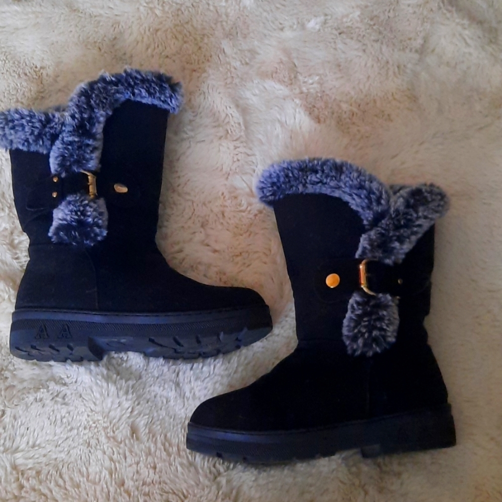 Wodstyle Women's Mid Calf Fur Lined Snow Boots Winter Warm Faux Suede size 7